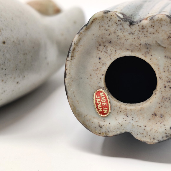 Japanese Pottery Stoneware Sweet Couple Holding Pots Blue Cream Cute Kawaii 5" - Picture 4 of 16